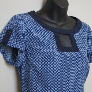 Outback Red Blue White Print Dress Square Keyhole